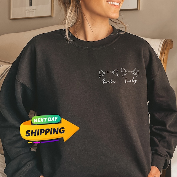 Personalized Cat Ears Sweatshirt, Custom Name Tee, Gift For Cat Mom
