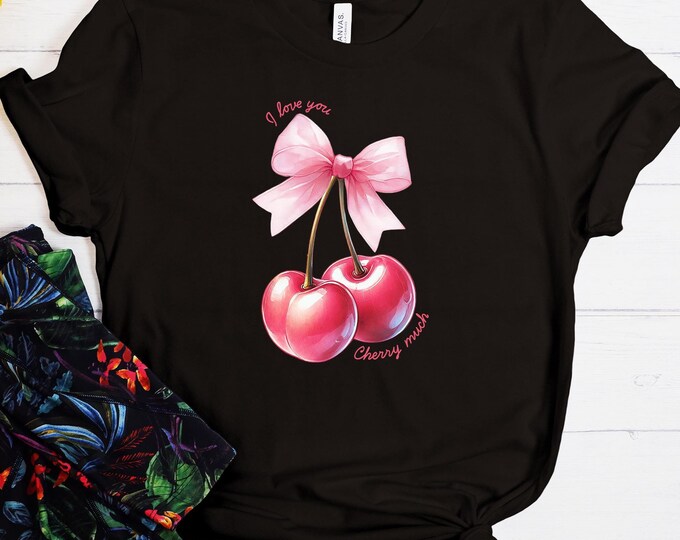 I Love You Cherry Much Shirt, Pink Valentine Coquette Heart Sweatshirt, Sweet Cherry Love Tee, Happy Valentine's Day Shirt,Cherry Bow Hoodie