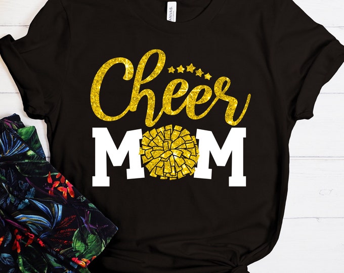 Cheer Mom Shirt, Gold Glitter Pattern Cheerleader Shirt, Cheer Group Shirts, Mothers Day Gift for Mom, Cheer Tshirt for Mom, Cheer Mama Tee