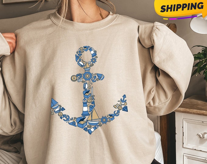 Anchor Sweatshirt, Nautical Sweatshirt, Captain Sweatshirt, Anchor Sweatshirt, Gift For Sailor, Naval Sweatshirt, Anchor Style Sweatshirt