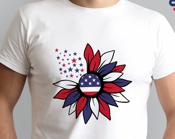 America Sunflower Shirt, USA Flag Flower T Shirt, Gift For American, 4th Of July Flag Graphic T-Shirt, Freedom TShirt, Independence Shirt