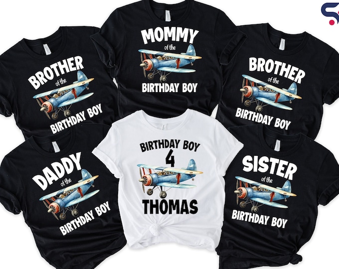Custom Airplane Family Birthday Shirt, Family Birthday Flight Crew Shirt, Vintage Airplane Theme Shirt, Personalized Plane Birthday Outfit