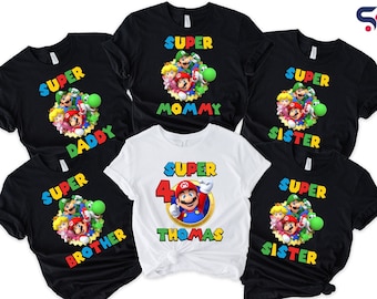 Super Mario Birthday Shirt, Personalized Mario Family shirt, Mario Birthday Party T-Shirt,  Super Mario Shirt
