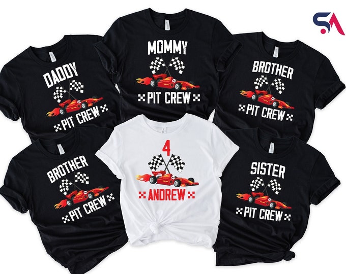 Custom Pit Crew Birthday Shirt, Family Birthday Race Car Shirts, Family Car Birthday Boy Tee, Birthday Boy Shirt, Custom Racing Flag Shirt