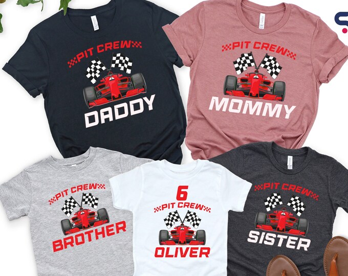 Custom Pit Crew Birthday Shirt, Family Birthday Race Car Shirts, Family Car Birthday Boy Tee, Birthday Boy Shirt, Custom Racing Flag Shirt