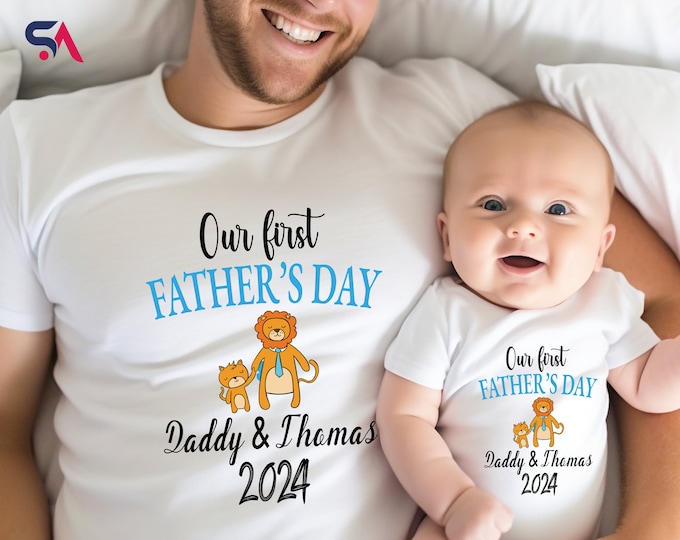 Our First Father's Day Shirt,  Father's Day Matching Shirt, Father's Day Daddy And Baby Outfit, Personalized Dad And Kid Shirts