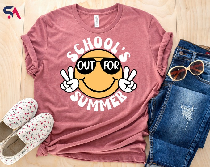 Funny Smiley Schools Out for Summer Shirt, Teacher Summer Tshirt, Last Day Of School Tee, Summer Shirt, Classmates Matching Tee