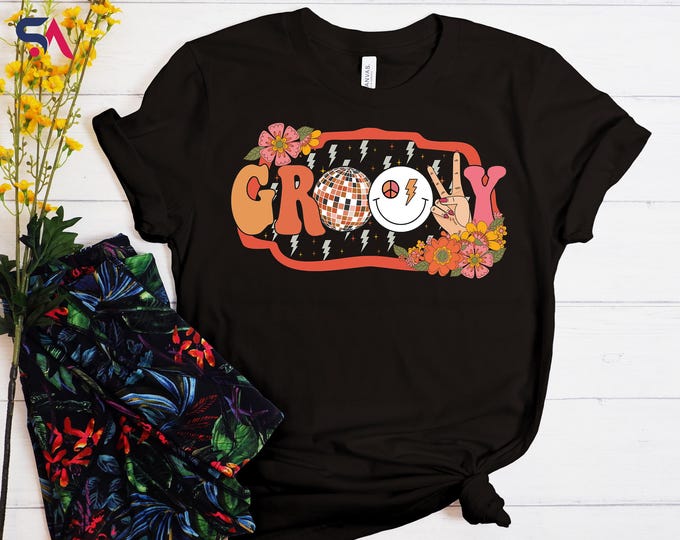 Retro Groovy Shirt, Retro Groovy Shirt,  Retro Flowers Groovy Hoodie, Vintage Groovy Sweatshirt, Seventies Boho Tee, Groovy Party T-Shirt