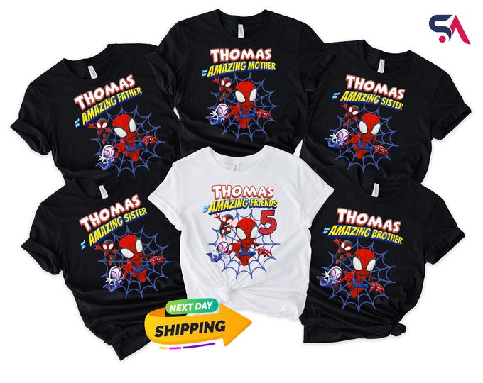 Custom Spidey and His / Her Amazing Friends Family Birthday Shirt, Spiderman Inspired Family Birthday Shirt, Custom Spidey Family Shirt