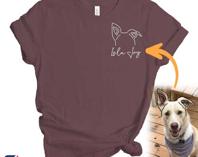 Custom Dog Ears Drawing Shirt, Custom Dog Name Shirt, Dog Photo Draw, Christmas Gift, Personalized Dog Ears, Dog Breeds Drawing Shirt