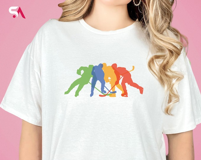 Retro Hockey Silhouette Shirt, Ice Hockey Shirt, Colorful Hockey Player T-Shirt, Sports Fan Hoodie, Hockey T-Shirt, Ice Hockey Sweatshirt