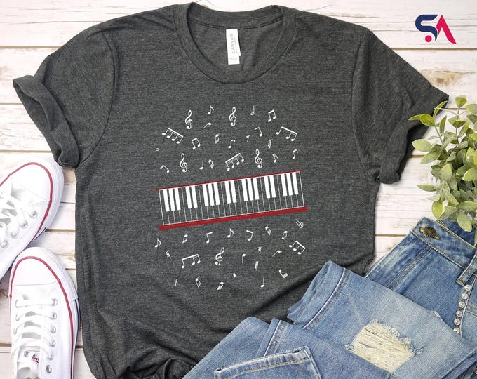 Piano Keys T-Shirt, Music Lover Gift Sweatshirt, Unisex Musical Notes Tee, Musician Hoodie, Piano Teacher Top Shirt, Music Student Gift Tee
