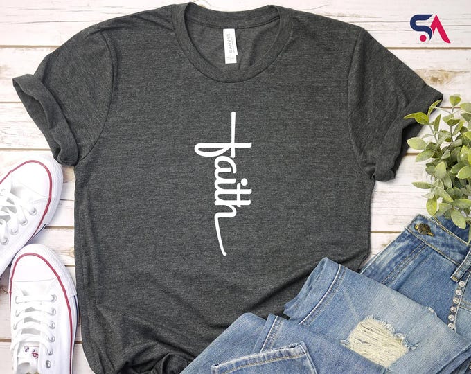 Faith Cross Shirt, Faith Christian Sweatshirt, Religious Hoodie, Minimalist Cross Tee, Spiritual Gift, Inspirational Faith Apparel