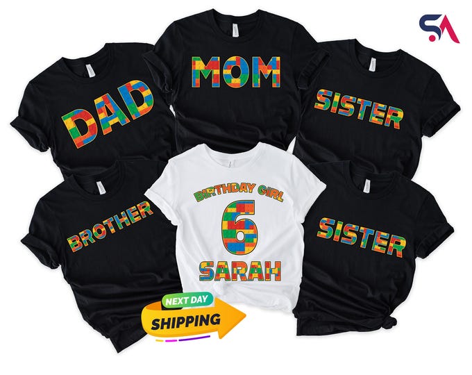 Custom Building Block Family Birthday Shirt, Personalized Family Birthday Buiding T-Shirt, Building Block Themed Birthday Boy Girl T-Shirts