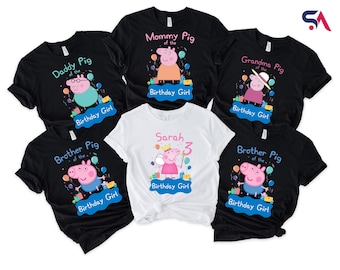 Peppa Pig Custom Family Birthday Shirt, Family Birthday Tshirt, Birthday Girl Shirt, Birthday Boy T-shirt, Peppa Pig Birthday Shirt