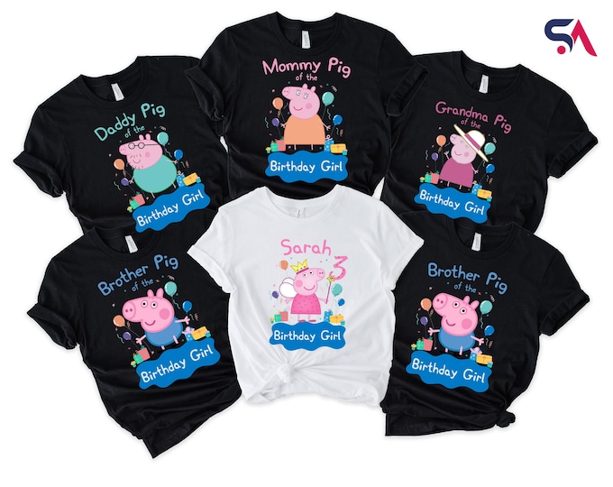 Peppa Pig Custom Family Birthday Shirt, Family Birthday Tshirt, Birthday Girl Shirt, Birthday Boy T-shirt, Peppa Pig Birthday Shirt