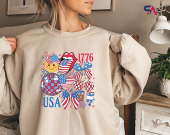 Retro America Sweathirt, Patriotic Shirt, Independence Day T-Shirt,  4th of July Hoodie, 1776 America Shirt, USA Flag, Fourth of July Tee