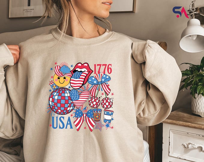 Retro America Sweathirt, Patriotic Shirt, Independence Day T-Shirt,  4th of July Hoodie, 1776 America Shirt, USA Flag, Fourth of July Tee