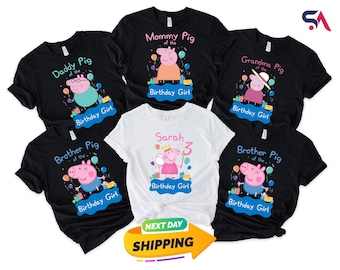 Peppa Pig Custom Family Birthday Shirt, Family Birthday Tshirt, Birthday Girl Shirt, Birthday Boy T-shirt, Peppa Pig Birthday Shirt