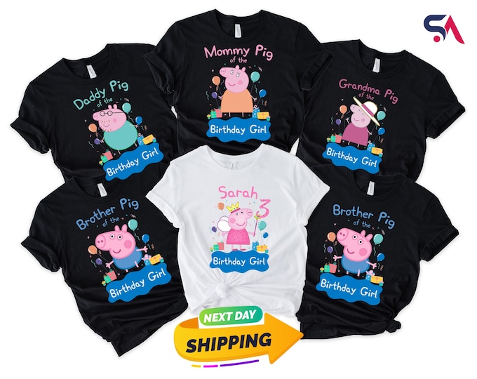 Peppa Pig Custom Family Birthday Shirt, Family Birthday Tshirt, Birthday Girl Shirt, Birthday Boy T-shirt, Peppa Pig Birthday Shirt