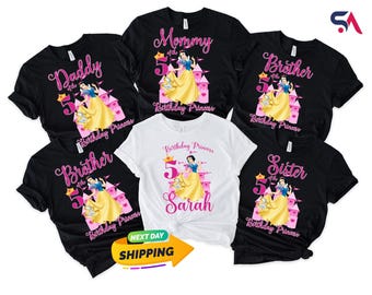 Custom Family Birthday Princess Shirt, Disney Princess Birthday Girl Shirt, Personalized Birthday Matching T-Shirt, Birthday Princess