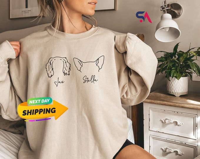 Custom Dog Ear Sweatshirt, Personalized Dog Ears Hoodie with Name, Custom Dog Ears, Pet Lovers, Gift For Dog Mom, Pet Lovers Gift