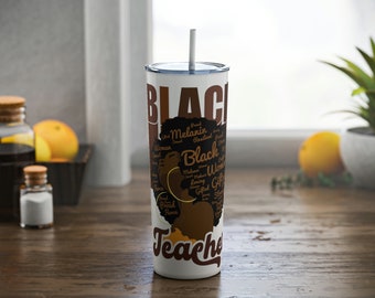 Black Educators Vaso delgado de acero con pajita, 20 oz