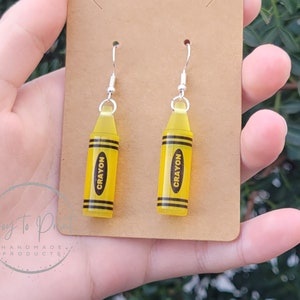 Lemon Yellow Crayon Earrings | Teacher Appreciation | Kids | Fun Art Jewerly