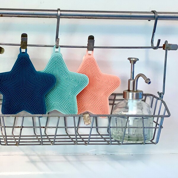 Premium Star Silicone Sponges - Dishwashing Scrubber & Multipurpose Cleaning, Food Grade, Eco-friendly, Hygienic, Set of 3- Mint/Navy/Peach