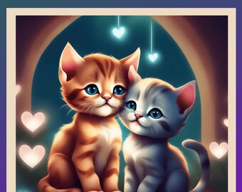 Friends Kitten Greeting Card - Orange & Grey, Customizable (Digital Download)