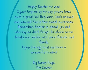 Blue Green Yellow Digital Easter Bunny Letter for Kids Template -- Customizable / Printable