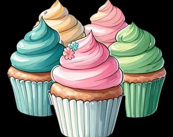 Sweet Treats Clip Art – Watercolor Cupcakes, Scrapbooking (PDF)