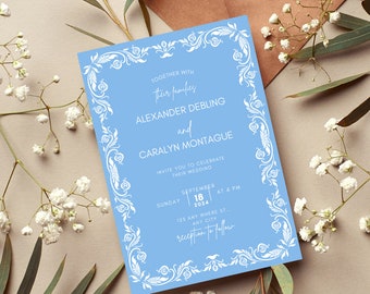 Blue French Regency Style Digital Wedding Invitation -- download and personalize! Can be printed!!
