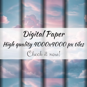 Dromerig roze en witte wolkenlucht naadloos patroon BUNDEL Vier digitale bestanden voor digitaal papier en cadeaupapier, perfect voor afdrukbare projecten