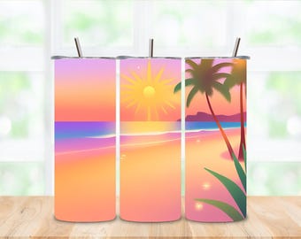 Pink Fantasy Beach 20oz Tumbler Sublimation Design (Digital Download)