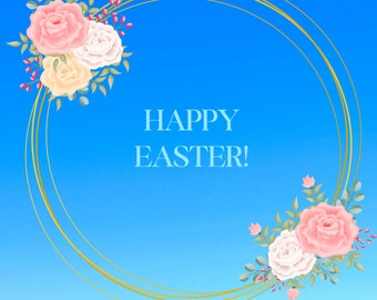 Blue Gradient Floral Easter Card Template (Digital PDF)