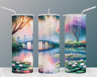 Lily Pad Pond Tumbler Wrap – Serene Bridge Design (Digital Download)