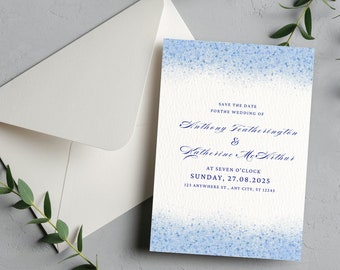 Blue French Floral Digital Save the Date Card -- digital / customizable / personalization available