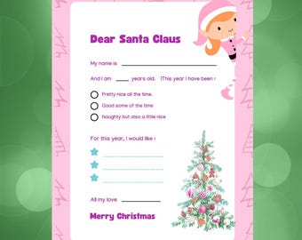 Pink Christmas Letter to Santa Template – Printable Elf Design