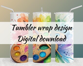 Paint Palette Watercolor Tumbler Wrap Bundle: Colorful Artist Design (Digital Download, 5 Total!)