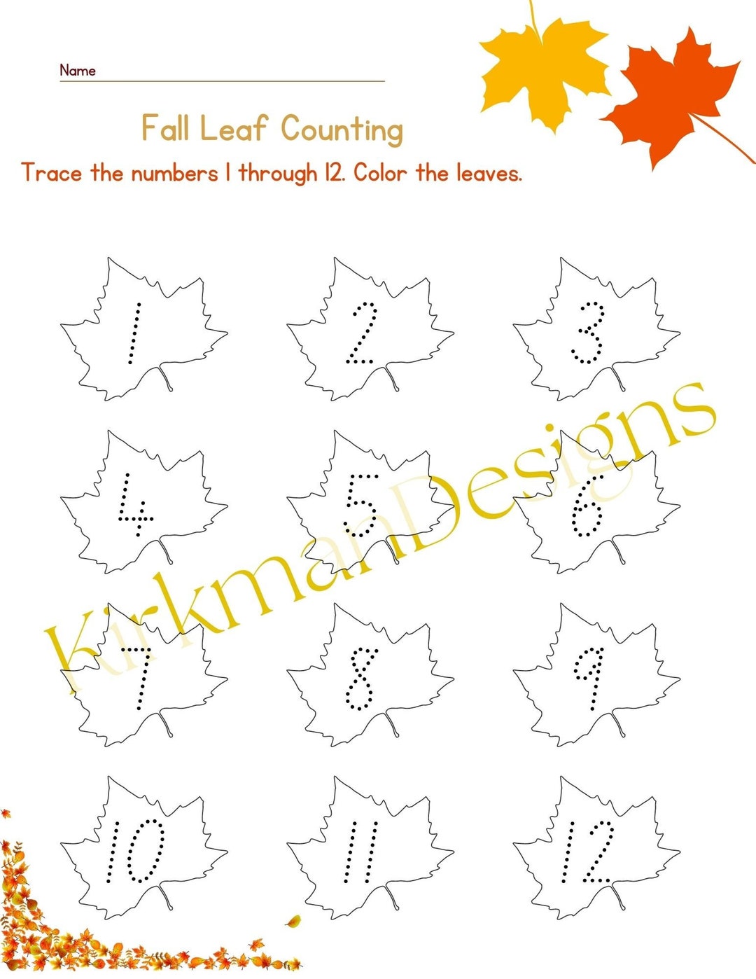 Fall Counting Worksheet - Etsy