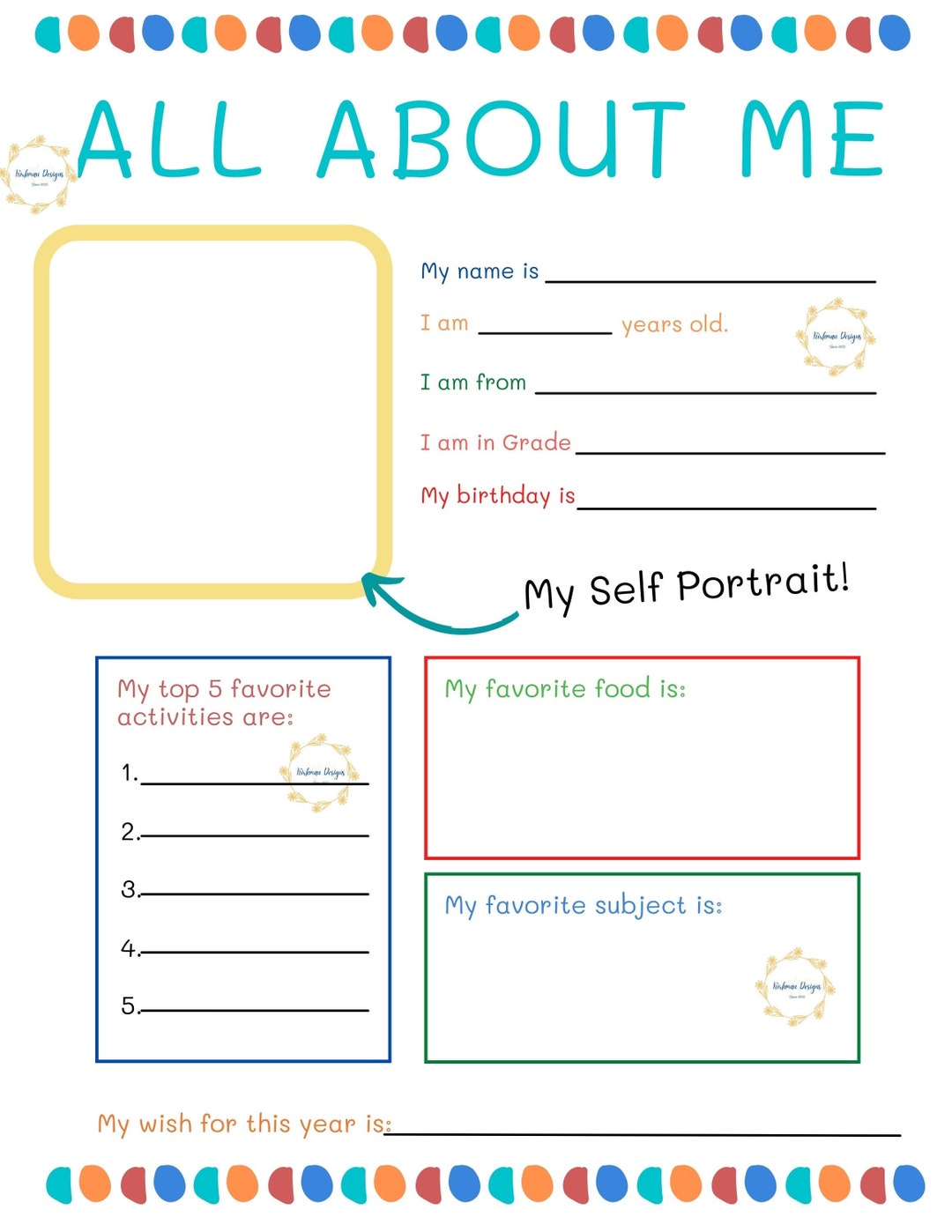 All About Me Worksheet Etsy