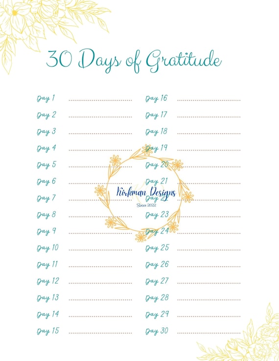 30 Days of Gratitude Printable - Etsy