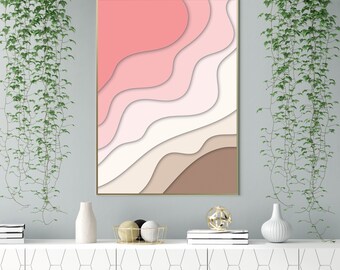 Pink Abstract Waves Printable Wall Art, Boho, Art Print Digital Download, Naturaleza