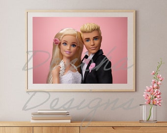 Muñeca boda foto imprimible pared arte, Barbiecore, descarga de impresión de arte, arte de casa de muñecas