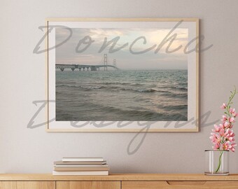 Mackinac Bridge en el lago Huron Michigan naturaleza paisaje fotografía imprimible pared arte impresión descarga instantánea