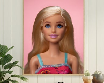 Muñeca retrato foto arte de pared imprimible, Barbiecore, descarga de impresión de arte
