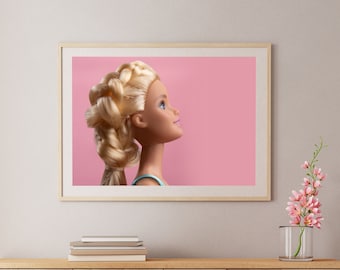 Perfil de muñeca con arte de pared imprimible de trenza, Barbiecore, Descarga de impresión de arte