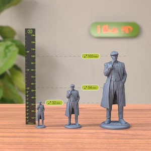 Exquisite Figurines and Miniatures in Various Scales: 32mm, 54mm, 100mm - Front View Display with Ruler for Scale Reference - Perfect for Collectors and Hobbyists. Here you can see the actual scale and how we are resizing our miniatures.