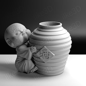 Maceta con forma de Buda sosteniendo un jarrón en el frente, STL 3D